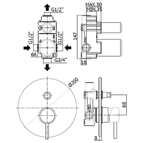 Paffoni stick SK015CR arm. za tu&amp;scaron; kadu ugradna sa preb. Slike