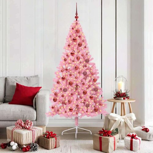 vidaXL Umjetna preddekorirana božićna jelka Roza 180 cm PVC Cene