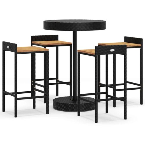  5-dijelni vrtni barski set crni od poliratana i drva bagrema Cijene