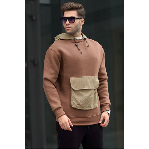 Madmext Men's Bitter Brown Kangaroo Pocket Hooded sweatshirt 6138 Slike