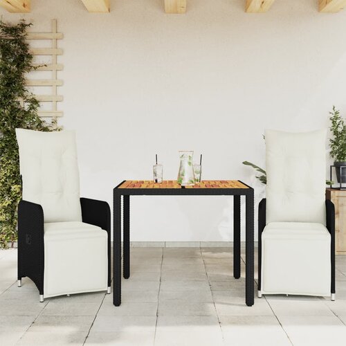 VidaXL 3-dijelni vrtni bistro set od poliratana s jastucima crni Slike