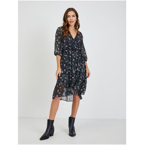 Orsay Black Lady's Flowered Dress with Tie - Ladies Cene