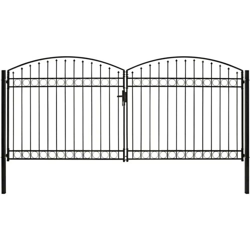  Dvojna vrata za ograjo zaobljena jeklo 400x200 cm črna Slike