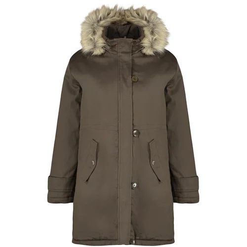 Trendyol Curve Khaki Shearling Hooded Coat