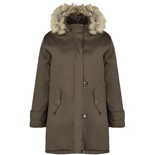 Trendyol Curve Khaki Shearling Hooded Coat Slike