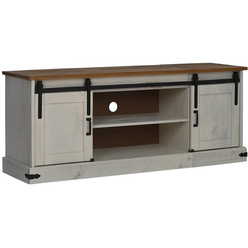 Maison Chic TV omarica - TV stojalo - Televizijska omarica HALDEN 2 drsna vrata bela 150x40x60 cm masivni les, (21700038) Slike
