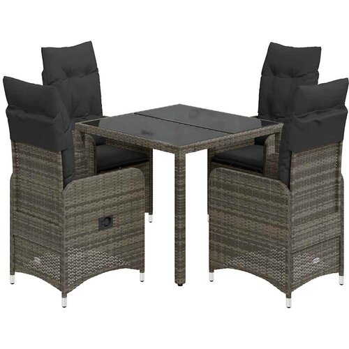  5-dijelni vrtni bistro set od poliratana s jastucima sivi Siva 90 x 90 x 75 cm Slike