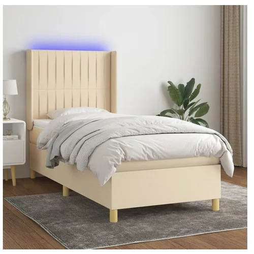  Box spring postelja z vzmetnico LED krem 80x200 cm blago