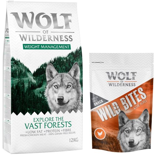 Wolf of Wilderness 12 kg suhe hrane + Snack gratis! - Explore The Vast Forests - Weight Management + Wide Acres - pi&amp;scaron;čanec (monoprotein) Slike