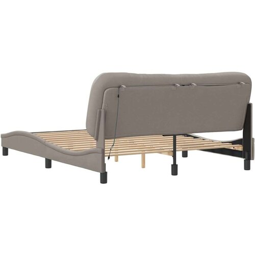  Okvir kreveta s LED svjetlima smeđesivi 160 x 200 cm od tkanine Slike