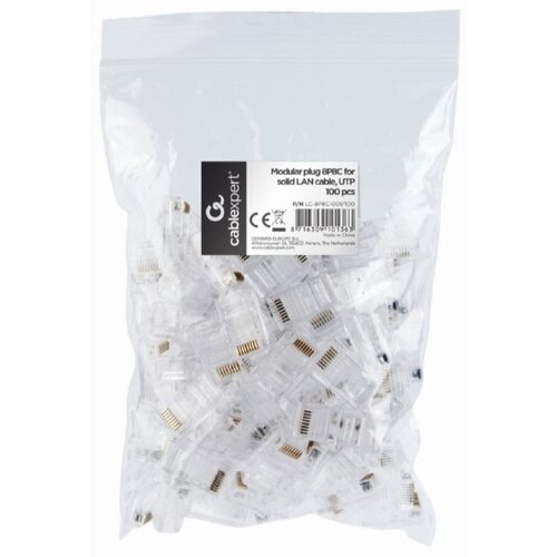 Gembird LC-8P8C-001/100 Modular plug RJ45 8P8C 30u CAT5 UTP gold plated,100 u pakovanju / CENA PO PAKOVANJU Slike