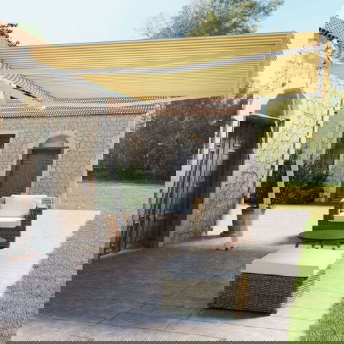  Samostojeća automatska tenda 450 x 350 cm žuto-bijela Slike