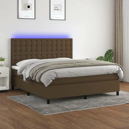  Box spring postelja z vzmetnico LED temno rjava 180x200cm blago, (20900831)