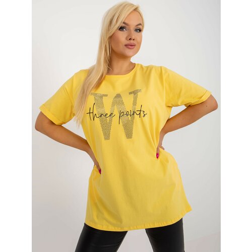 Fashion Hunters Yellow long blouse plus size with inscription Slike