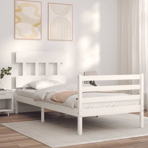 The Living Store Posteljni okvir z vzglavjem bel 90x200 cm trden les - Posteljni Okvir, (21522928) Cene