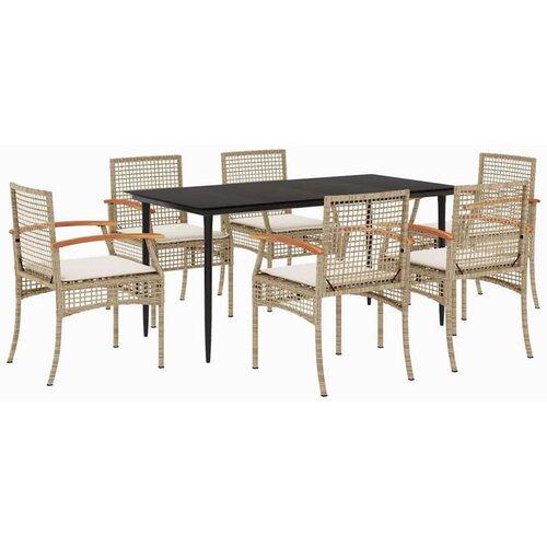  7-dijelni vrtni blagovaonski set od poliratana s jastucima bež 160 x 80 x 74 cm Slike
