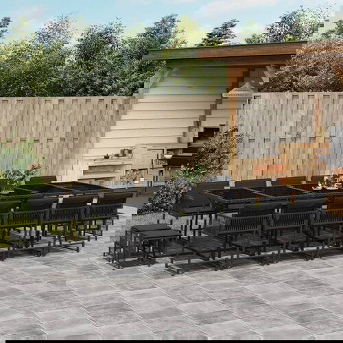 The Living Store Vrtna jedilna garnitura z blazinami 17-delna črn poli ratan - Vrtna Jedilna Garnitura, (21671941) Cene