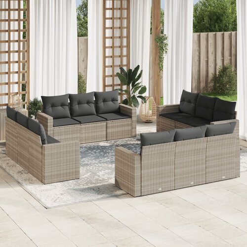 VidaXL 12-dijelni set vrtnih sofa poliratan s jastucima svijetlosivi Slike