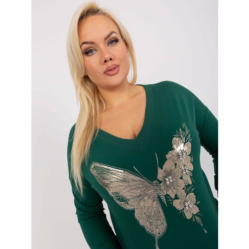 Fashion Hunters Navy green plus size blouse with a neckline Slike