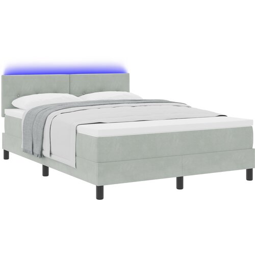 vidaXL Box Spring Postelja z Vzmetnico & LED Svetlobo Svetlo siva 140x200 cm Žamet Cene