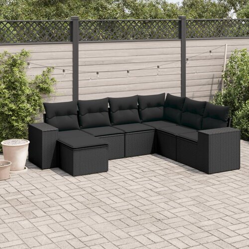 vidaXL 7-dijelni set vrtnih sofa od poliratana s jastucima crni Cijene