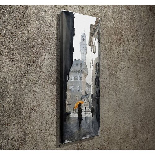 Wallxpert slika na platnu PC080, ulica starog grada sa kulom i ženom pod žutim ki&scaron;obranom, 30 x 80 cm Cene