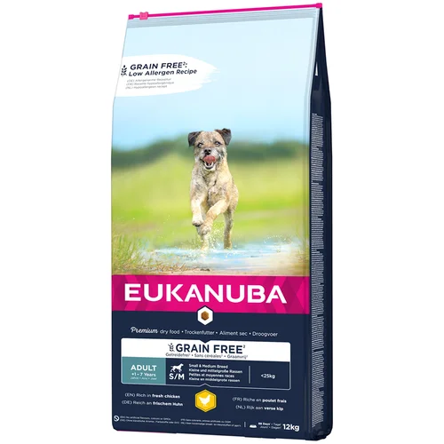 Eukanuba 10% popusta! 12 kg Grain Free - Adult Small/Medium Breed piletina