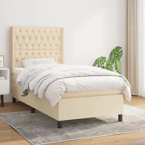  Box spring postelja z vzmetnico krem 90x200 cm blago, (20897330)