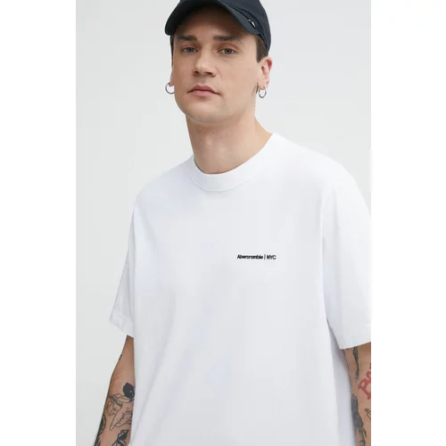 Abercrombie & Fitch Pamučna majica za muškarce, boja: bijela, s aplikacijom