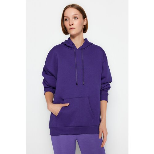 Trendyol Purple Thick Fleece Inside Oversized/Wide Fit With a Hooded Basic Knitted Sweatshirt Cene