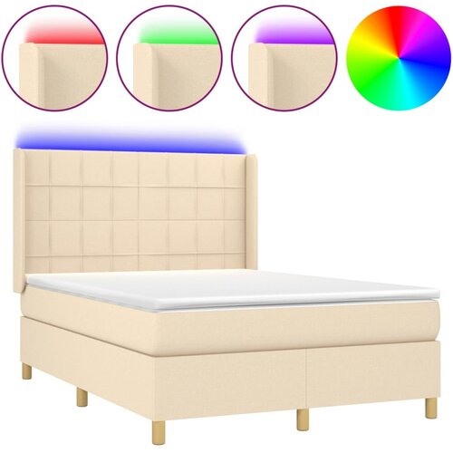 Maison Chic Box spring postelja - Vzmetna postelja z vzmetnico LED krem 140x200 cm blago SL22235, (21892561) Cene