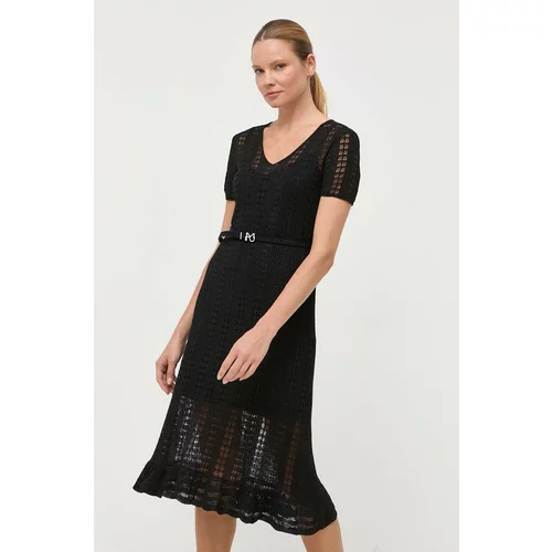 Miss Sixty Lanena haljina boja: crna, midi, širi se prema dolje