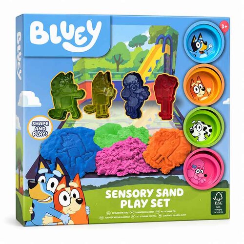 BLUEY kinetički pijesak set &amp;ndash; 4 boje, 4 kalupa i podloga za igru Slike
