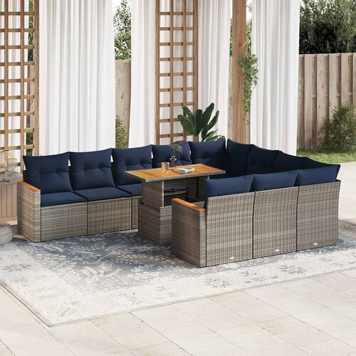 vidaXL 11-dijelni set vrtnih sofa od poliratana s jastucima sivi Cijene