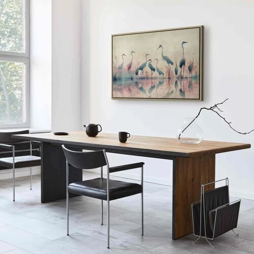 Slika - Birds by the lake - herons painted in watercolour in delicate grey and pink colours 60x40 U prirodnom drvenom okviru Slike