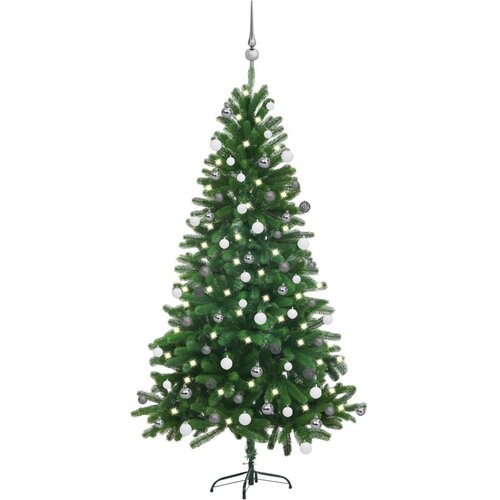 vidaXL Umetna novoletna jelka z LED lučkami in bučkami 150 cm zelena Cene