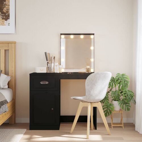  The Living Store Toaletna mizica z LED lučkami črna 90x42x132,5 cm - Toaletna Mizica, (21445101) Cene