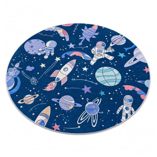 RugsX BAMBINO 61580 krog pralna preproga Vesolje, raketa za otroke protizdrsna - mornarsko modra / oranžna cercle 80 cm, (5000359144) Cene