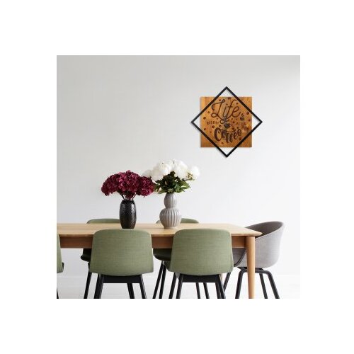 Wallity Life Begins After Coffee WalnutBlack Decorative Wooden Wall Accessory Cene