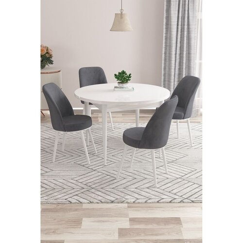 Hanah home trpezarijski set Kea, sto i 4 stolice, bela ploča, antracit tkanina Babyface Cene