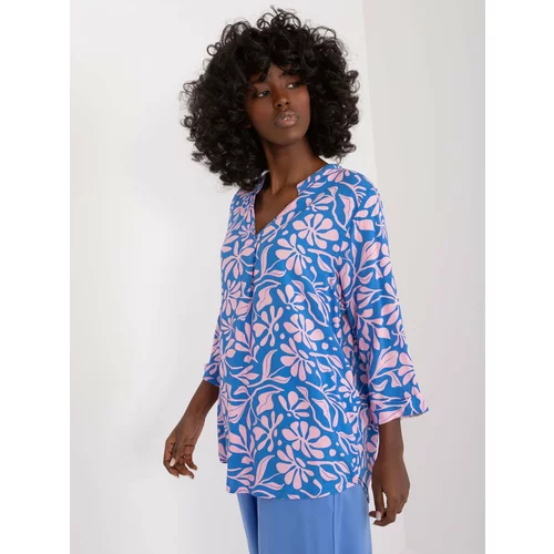 Fashion Hunters Blue and pink summer blouse with SUBLEVEL pattern