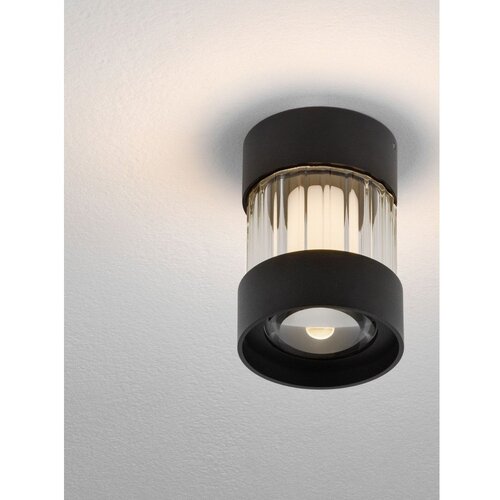Nova Luce Mat črna aluminijasta LED zatemnitvena stropna svetilka s steklenim senčilom Glovia &amp;ndash; Slike