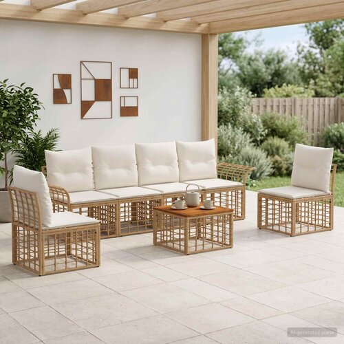  Set vanjskih sofa 7 kom. Prirodna i krema bijela Poliester Cene