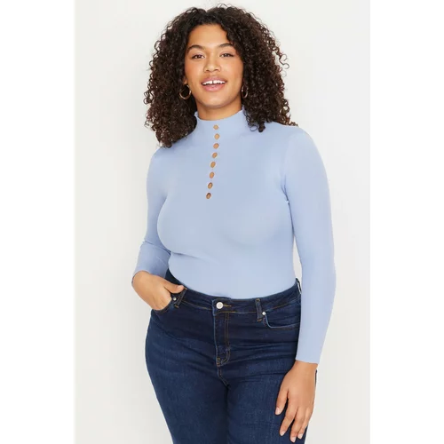 Trendyol Curve Blue Stand-Up Collar Knitwear Blouse
