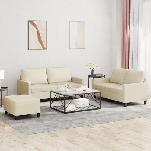  3-dijelni set sofa s jastucima krem od umjetne kože Cene
