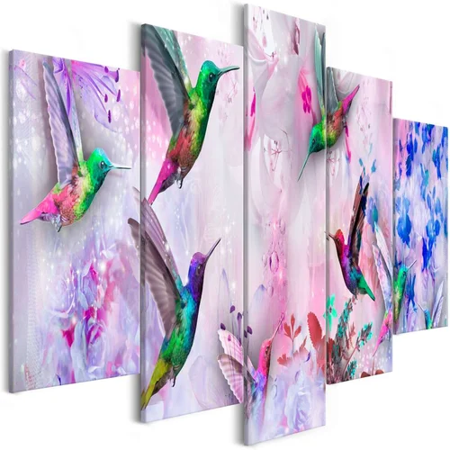  Slika - Colourful Hummingbirds (5 Parts) Wide Violet 100x50