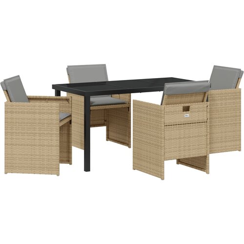 vidaXL 5-dijelni set za obedovanje u vrtu s jastučićima bež poli ratan, vrtni stol crn 140x80x73 cm staklo otporno na udarce Cijene