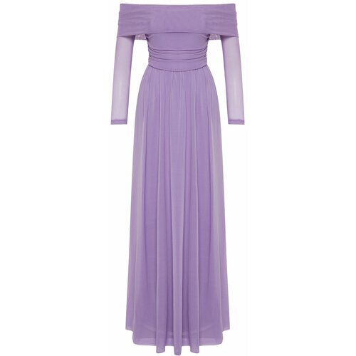 Trendyol Lilac Carmen Collar Tulle Long Evening Dress Slike
