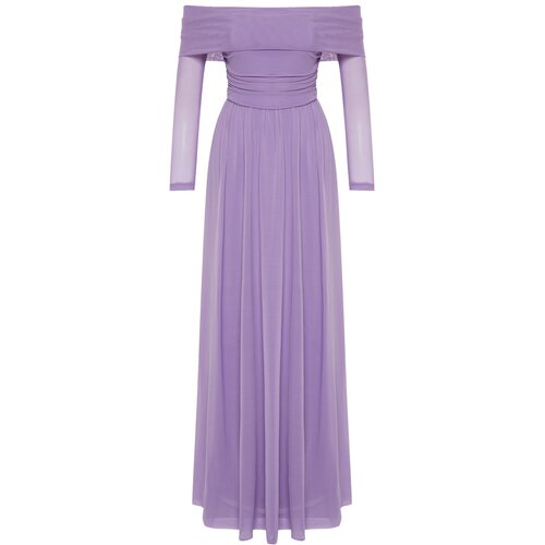 Trendyol Lilac Carmen Collar Tulle Long Evening Dress Slike