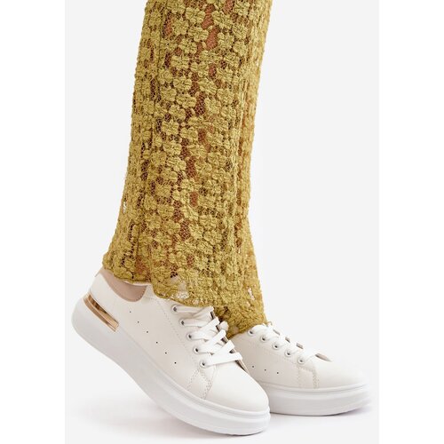 Kesi Women's low platform sneakers made of eco leather white-beige Nevelena Cene